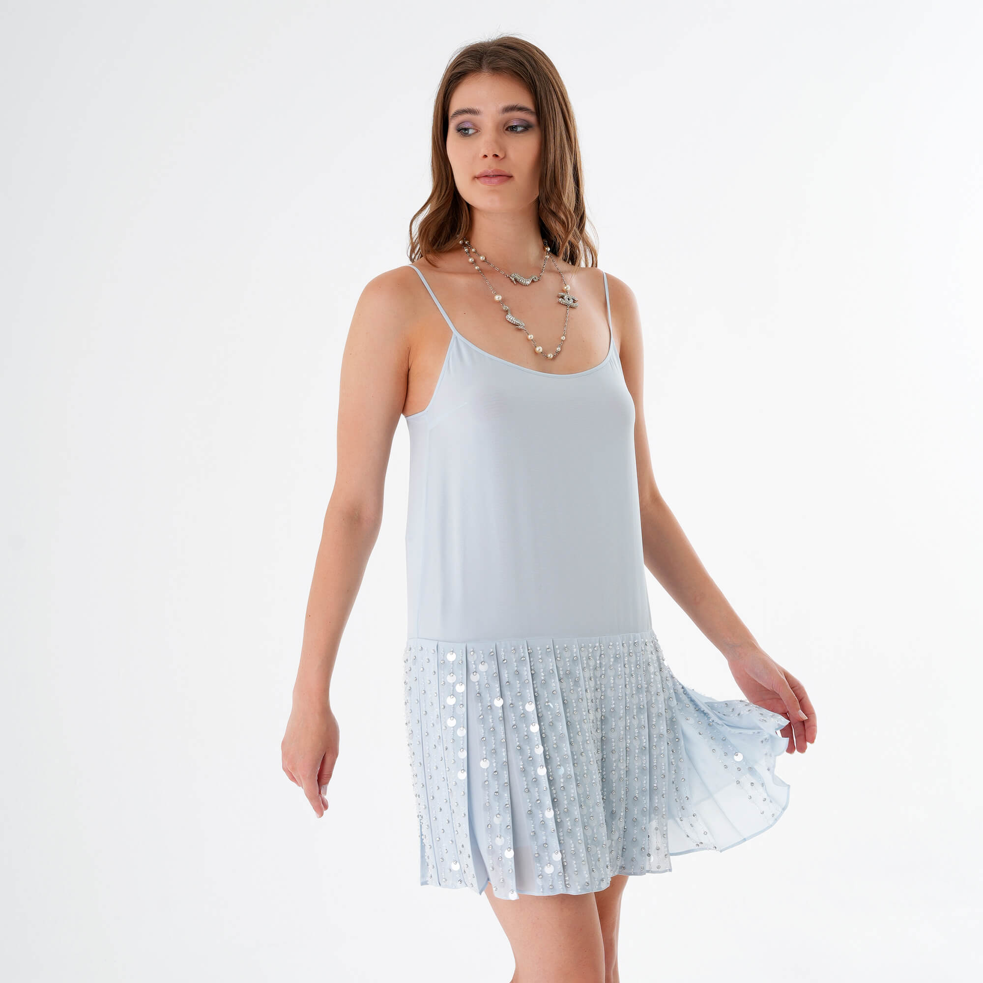 Miu Miu - Baby Blue Sequin Embellished Shift Dress IT42